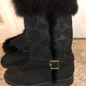 Coach black faux fur boots